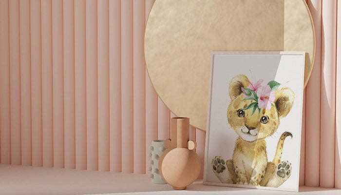 Animal nursery decor for girls, pink hawaiian flower animal prints, panda bear themed, pink tropical room art, wall art girl bedroom name