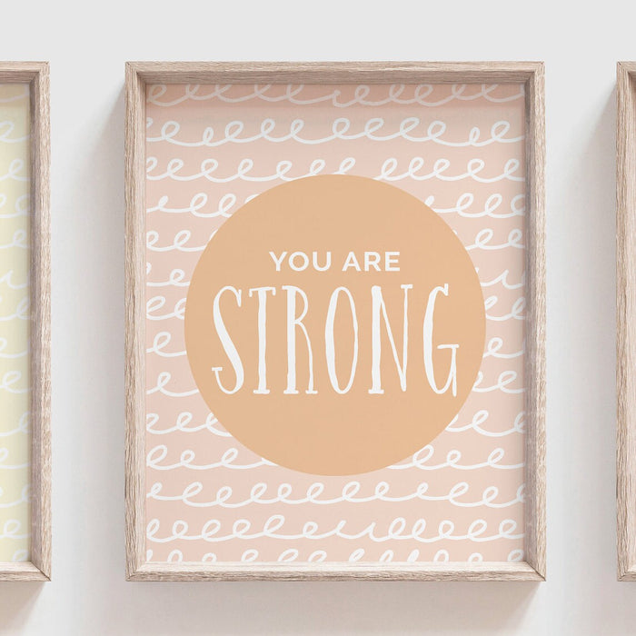 Kid pastel bedroom wall decor, boy or girl playroom, art for children, playroom prints, you are strong brave smart kind unique loved quotes