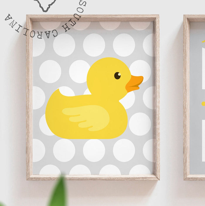 Rubber duckie bathroom art, rubber duck bath art, gray yellow, duck art, duck print, kids bathroom art, kids bathroom decor, unisex bathroom