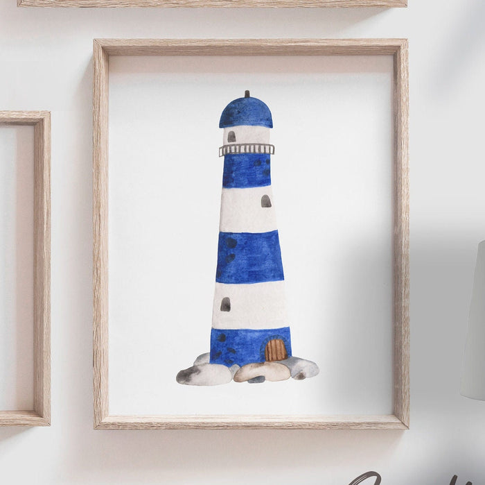 Blue Nautical Boys' Room Art — Sailboat, Anchor & Ship Prints