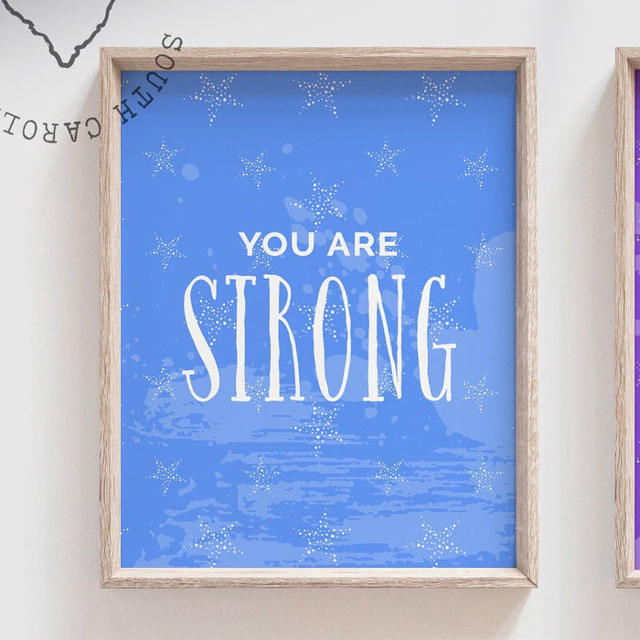 Bright girls art, little girl room colorful inspirational, you are brave loved unique strong, pink blue orange purple wall art, playroom art