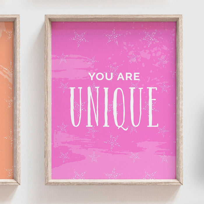 Bright girls art, little girl room colorful inspirational, you are brave loved unique strong, pink blue orange purple wall art, playroom art