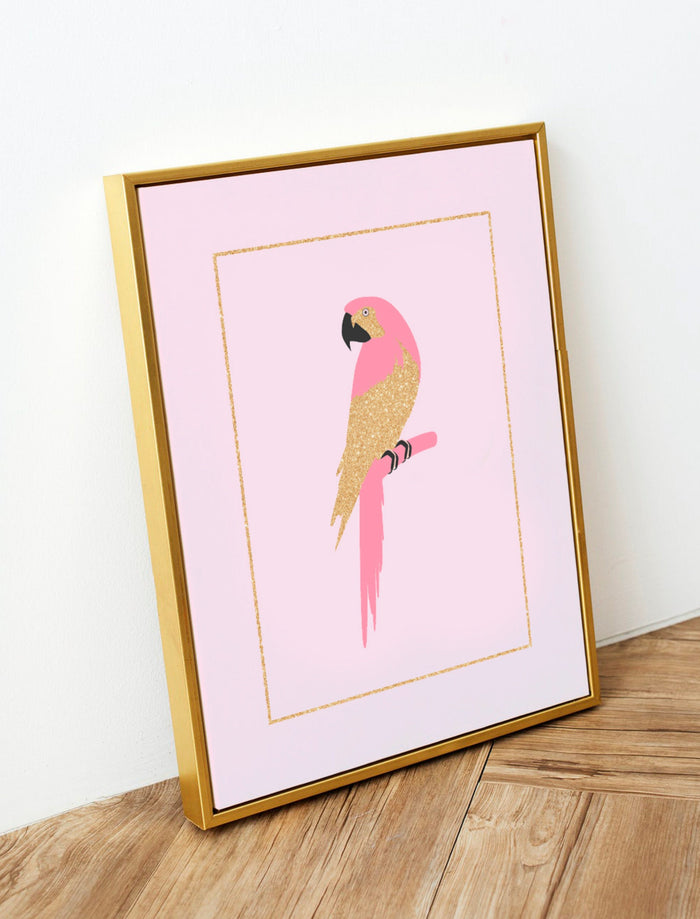 Pink gold flower sparkle baby room above crib art, welcome to my crib flamingo, tropical baby shower gift for girl, pink gold nursery art
