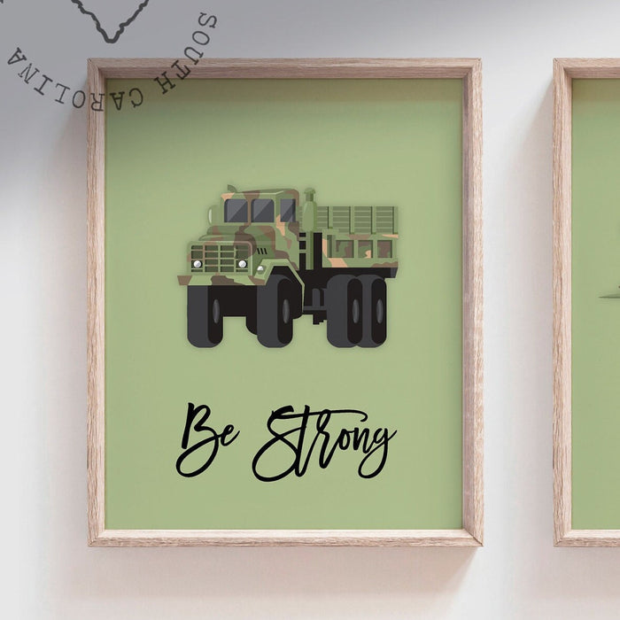 Army vehicles boys wall art set, soldier military tank truck helicopter, boys bedroom wall art print decor army marine troop, playroom army