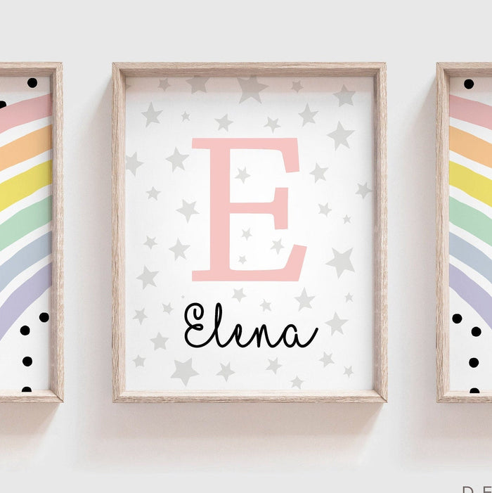 Rainbow nursery monogram art print, baby girl monogram nursery wall art, custom nursery wall art, rainbow monogram letter, polka dots kid