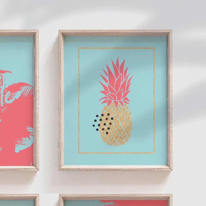 Custom palm name sign, little girl room summer palms flamingos art, personalized name decor, flamingo art, tropical coral gold wall art set