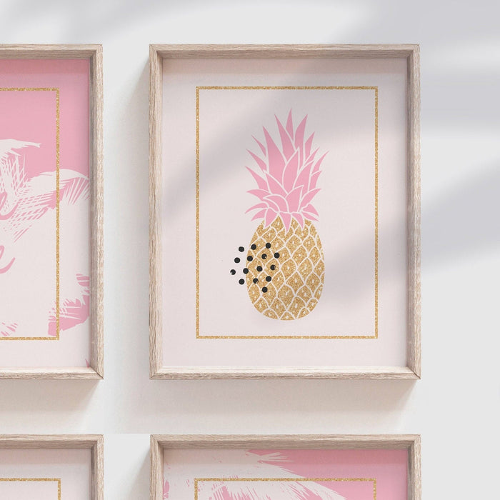 Girl tropical themed nursery decor, art blush pink gold sparkle personalized wall decor for girls, flamingo themed nursery decor wall art