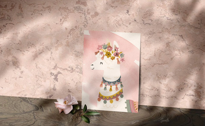 Boho nursery decor, boho nursery wall art idea, print set llama mauve pink succulents, llama themed baby room, wall decor girl bedroom llama