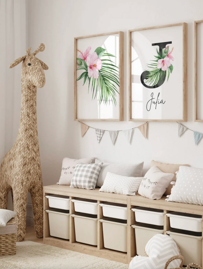 Sloth decor, tropical baby shower, sloth wall art prints for baby girl, sloth birthday party gift, sloth decorations, tropical room wall art