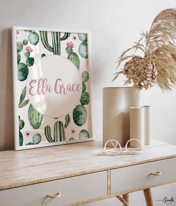 Nursery succulent decor, muted mauve girl nursery, bedroom cactus succulent theme decor, girl cactus decor, boho baby decor gray muted pink