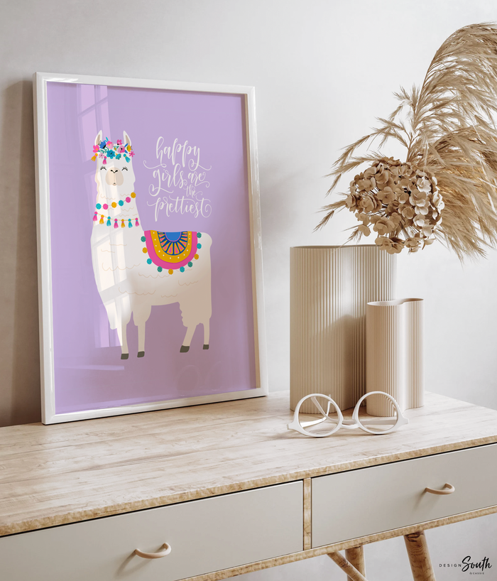 Newborn baby shower gift for girl, llama toddler decor, personalized unique baby gift pink purple, inspirational quote girl room, boho baby