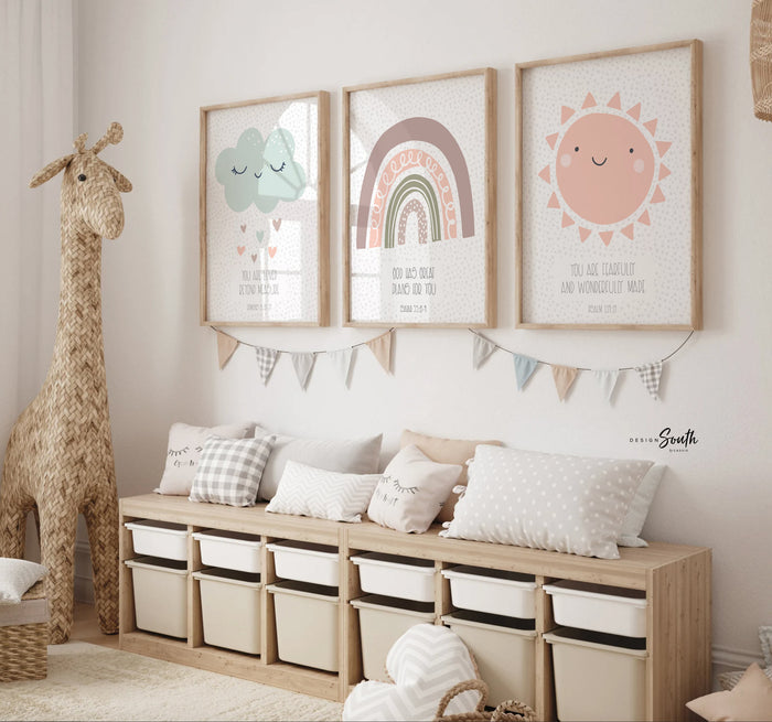 Christian Nursery Wall Art — Neutral Bible Verse Prints