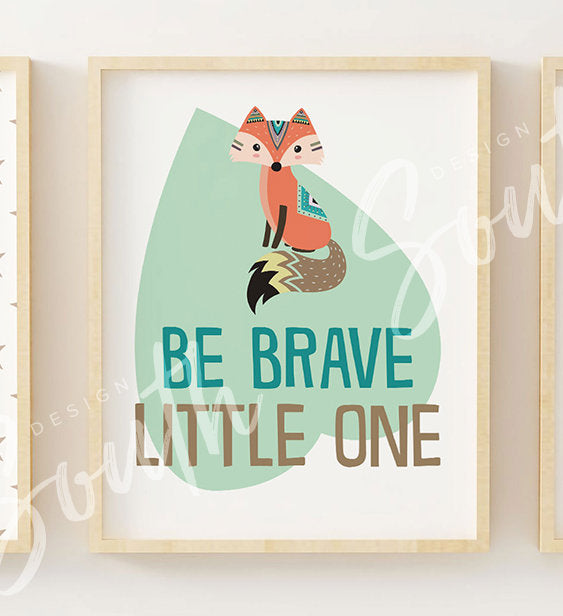 Woodland nursery, be brave, tribal nursery decor, fox bear, moose, woodland baby gift, woodland baby decor, wall art baby nursery animals