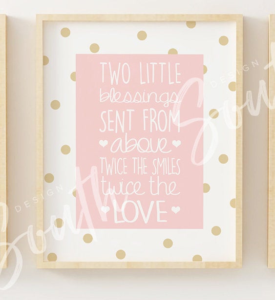 Twin girls nursery art, twin girls woodland, twin girls nursery decor, twin sisters, pink mint twin girls nursery art, twin sisters nursery