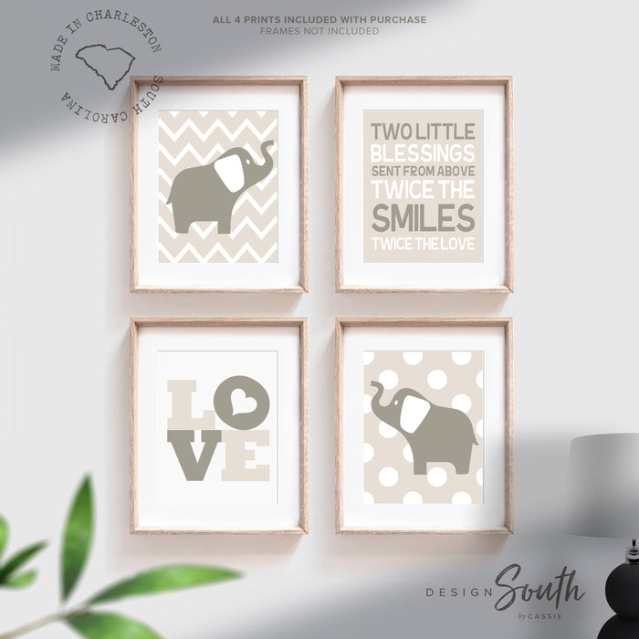 Twin nursery art, twin nursery decor, twin boy girl nursery, elephant twin theme, quote for boy girl twins, twin decor, twin baby wall art