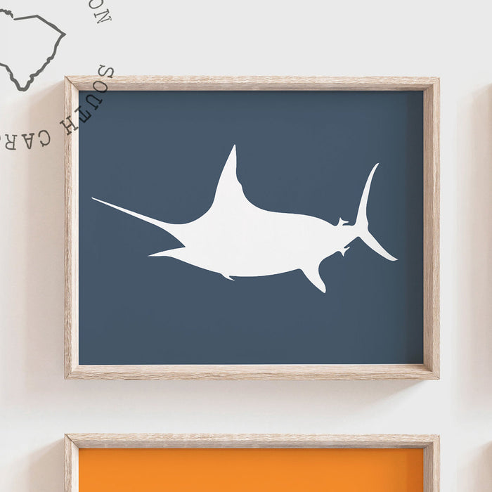 Toddler room fish theme bedroom, wall art little boy fisherman, saltwater fish wall art prints, orange & navy blue, fish bedroom or nursery