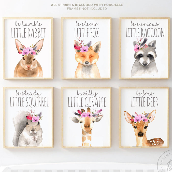 Woodland baby wall art prints, nursery woodland theme animals, baby girl nursery watercolor animals, forest theme nursery, bunny deer rabbit