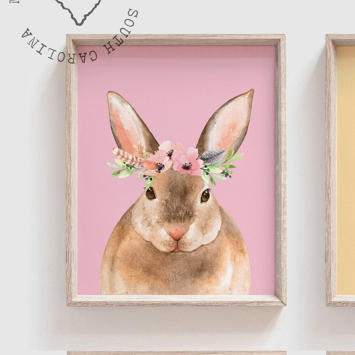 Woodland baby animals set of 6, wall decor girl's playroom, nursery wall art decor animals flower crowns, baby shower gift for girl animals