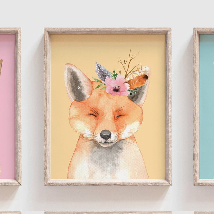 Woodland baby animals set of 6, wall decor girl's playroom, nursery wall art decor animals flower crowns, baby shower gift for girl animals