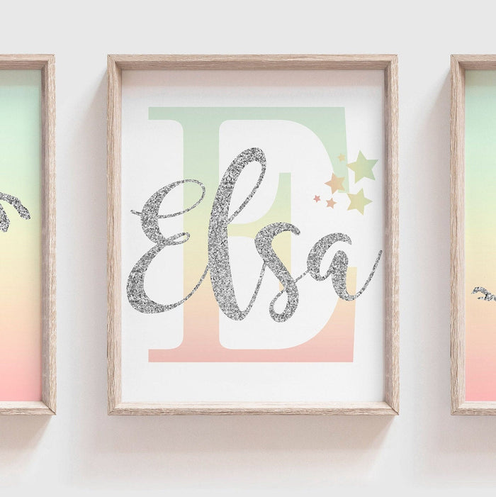 Unicorn mermaid theme art prints baby room, gift for girl gold sparkle, unicorn girl room wall decor, pink mint gold nursery decor baby girl
