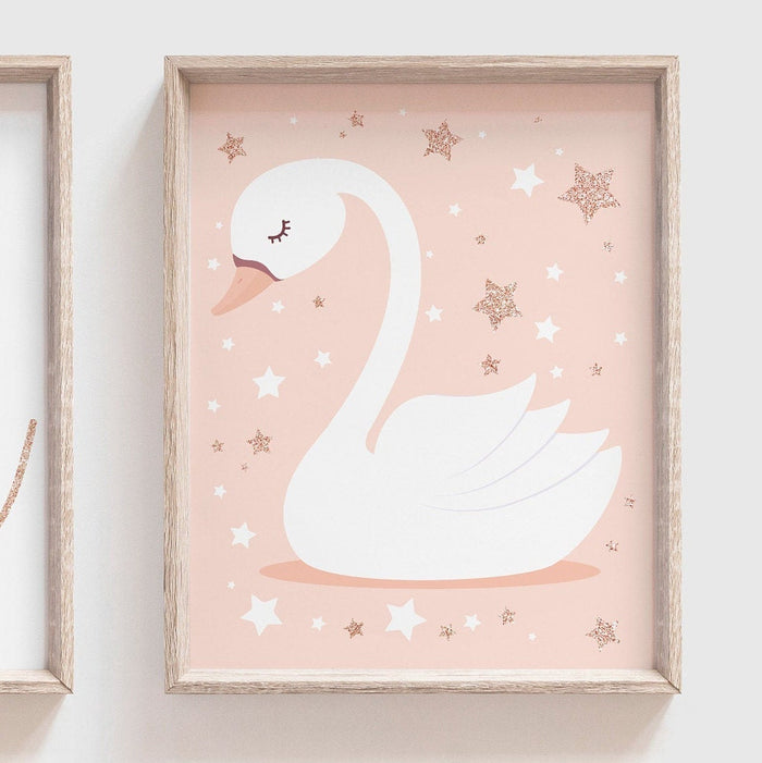Rose gold name, swan nursery name, baby shower gift, baby girl wall art, blush and rose gold, initial print, custom name, rose gold nursery