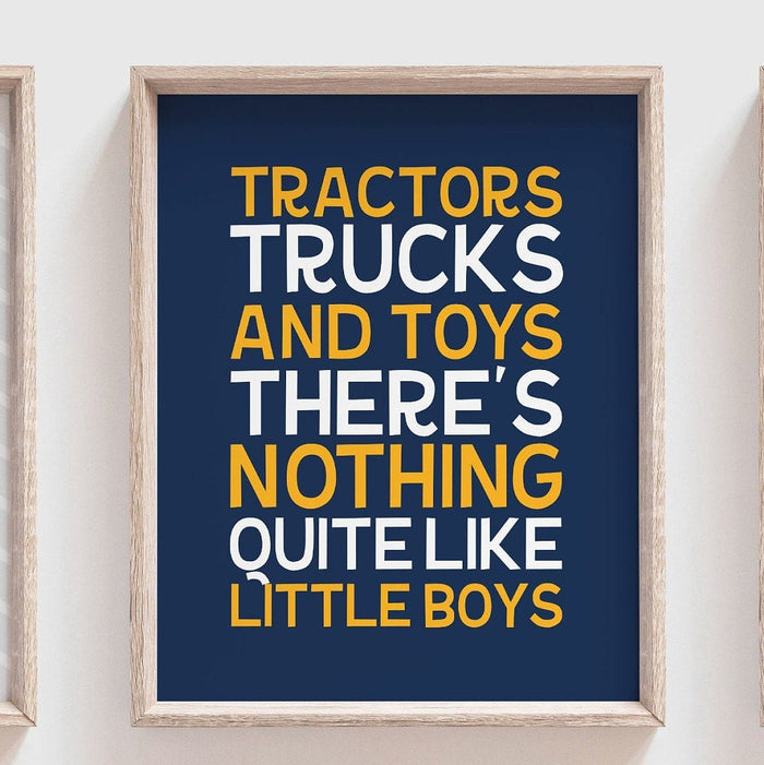 Tractors trucks and toys, boys bedroom wall construction theme poster, baby shower construction gift, birthday party construction theme gift