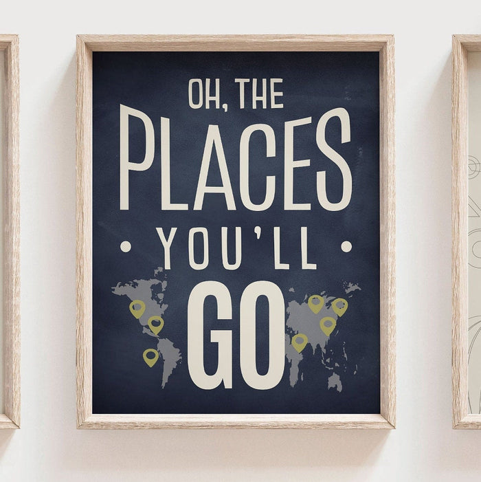Transportation theme for boys nursery or bedroom, personalized name print for boys, oh the places you'll go, blue, red and green print, art