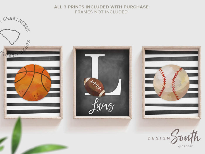 Sports wall prints for kid room, sports balls wall pictures, sports art personalized gift, basketball baseball football wall art boy nursery