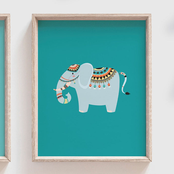 Turquoise children's decor playroom, shared playroom wall art idea, safari wall art zoo animals lion zebra elephant giraffe, kid playroom