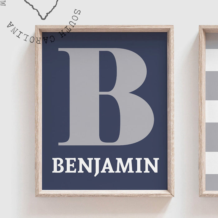 Shark boys room name initial personalized, shark bedroom decor, gift for boy shark lover, shark themed boys room, big boy bedroom wall art