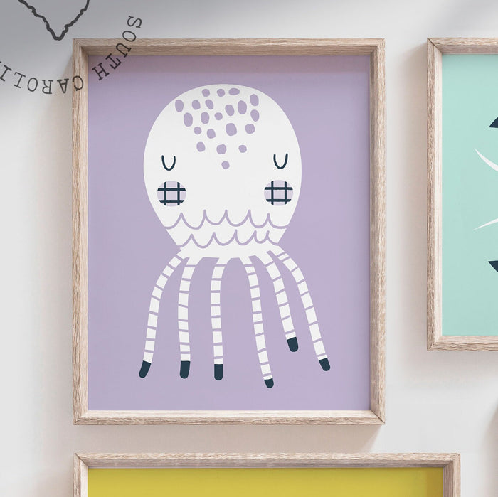 Under the sea wall decor, sea horse octopus lobster sea turtle art print set, kids playroom wall decor, marine nautical theme room kids art
