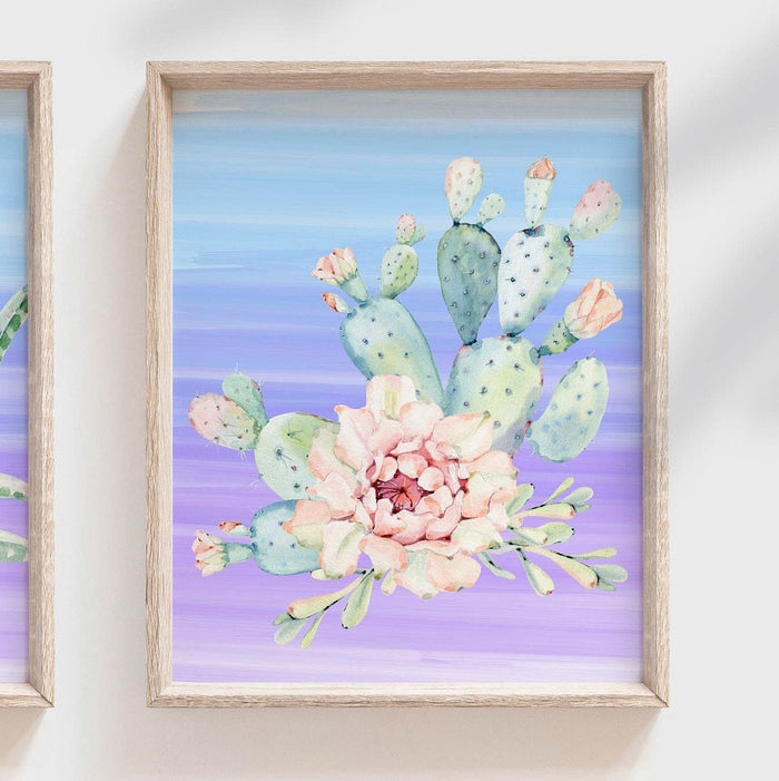 Summer colors girl nursery, desert boho succulent nursery decor, pink purple blue baby girl wall, cactus blooms theme room, succulent prints