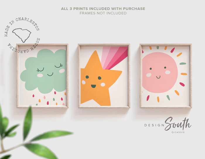Sunshine nursery, sun cloud shooting star baby girl gift, pink orange baby room, baby girl room decor idea, star nursery theme, nursery girl