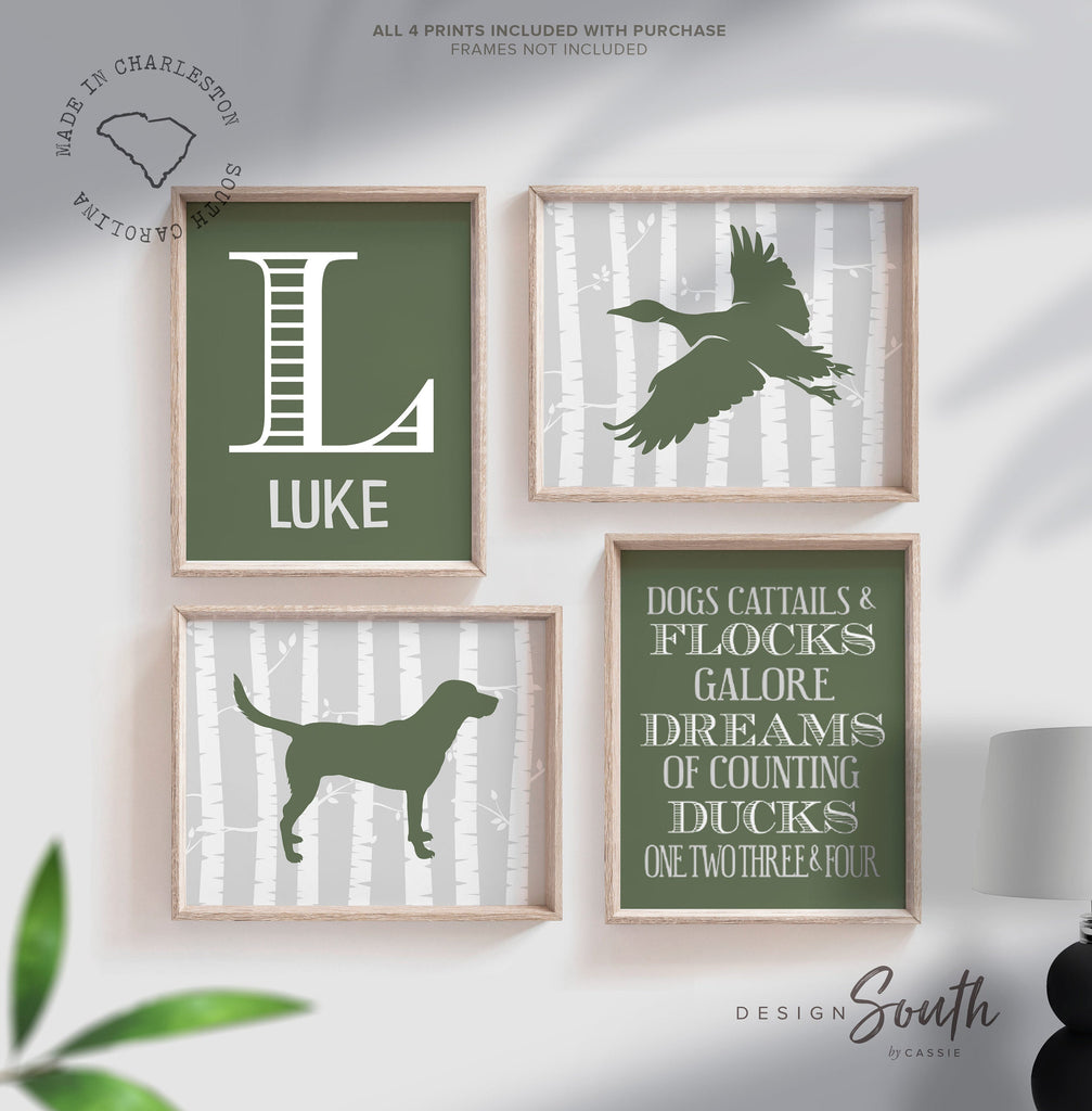 duck_nursery_decor,duck_hunting,one_two_three_four,boys_duck_nursery,duck_theme,duck_art_prints,olive_moss_green,personalized_name,duck_dog_quote_child,duck_prints_wall_art,duck_retriever_dog,hunting_nursery_art,duck_bedroom_art
