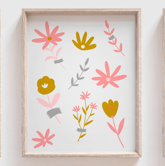 Sweet flower nursery art pink and gray, floral nursery decor, pink gray nursery wall art, girls pink floral art, girl rainbow floral nursery