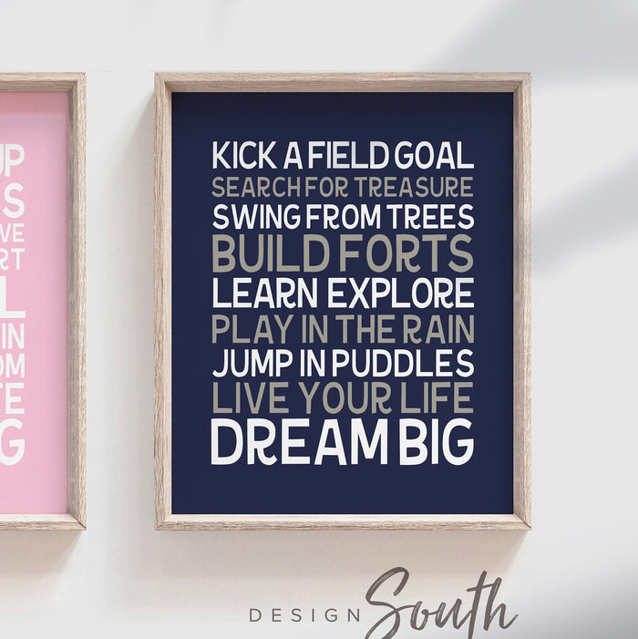 Twin nursery decor, navy blue and pink, dream big, dream big quote, quote for twins, boy girl nursery, princess quote, sports quote, art