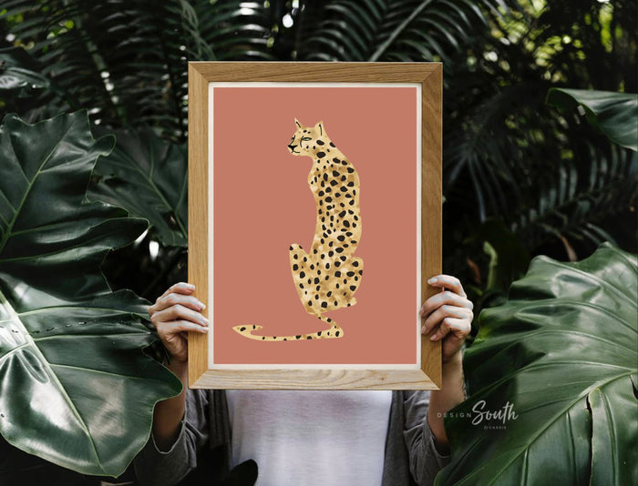 Boho Terracotta Cheetah Nursery Art — Vintage Safari Name Prints