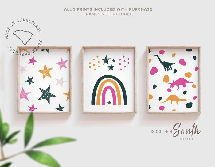Girl dinosaurs, trendy stylish girl dinosaur nursery art, girl dinosaur bedroom wall art, pink dinosaurs, wall girly dinosaur little girl