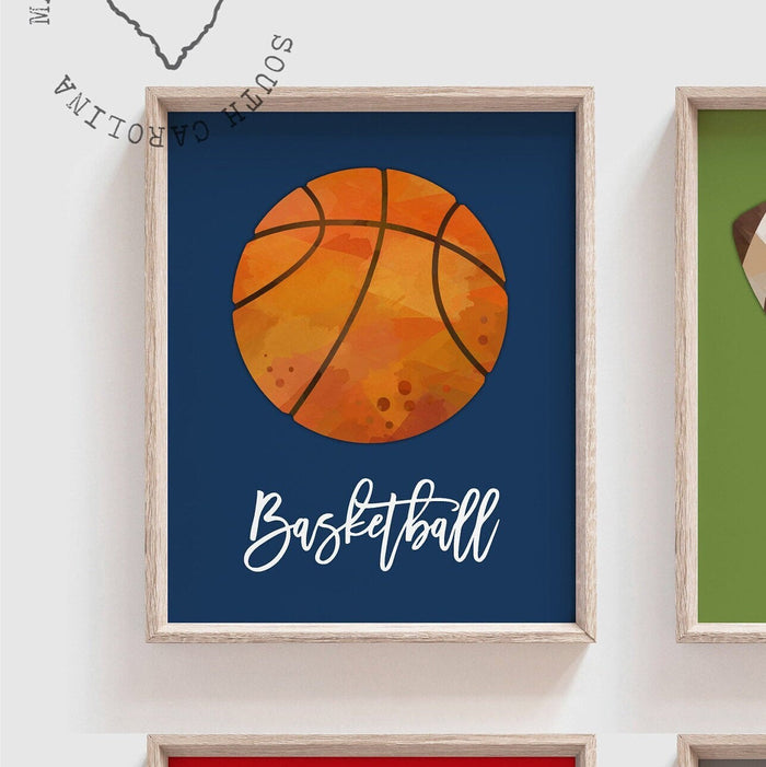 Sports orange blue red green gray navy colored wall art, sports kid art, wall art toddler room boy, sports gallery wall, set of 6 sports set
