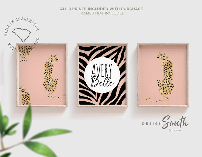Pink leopard print wall decor, boho modern nursery art, pink safari nursery decor, wall art for girls room, little girl bedroom pink boho