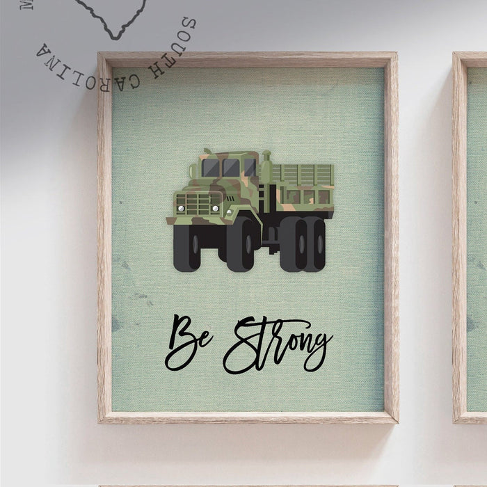 Green army vehicles boys wall art, soldier military tank truck helicopter, boy bedroom wall art print decor army marine troop, playroom army