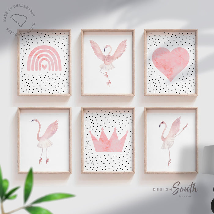 Ballerina flamingo art, girl dance themed room art, flamingo ballet art prints, ballerina nursery art, ballerina bedroom or playroom decor