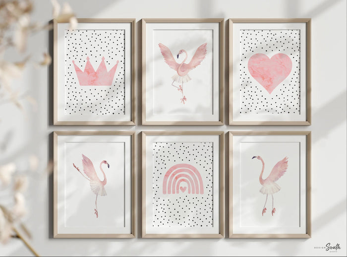 Ballerina flamingo art, girl dance themed room art, flamingo ballet art prints, ballerina nursery art, ballerina bedroom or playroom decor