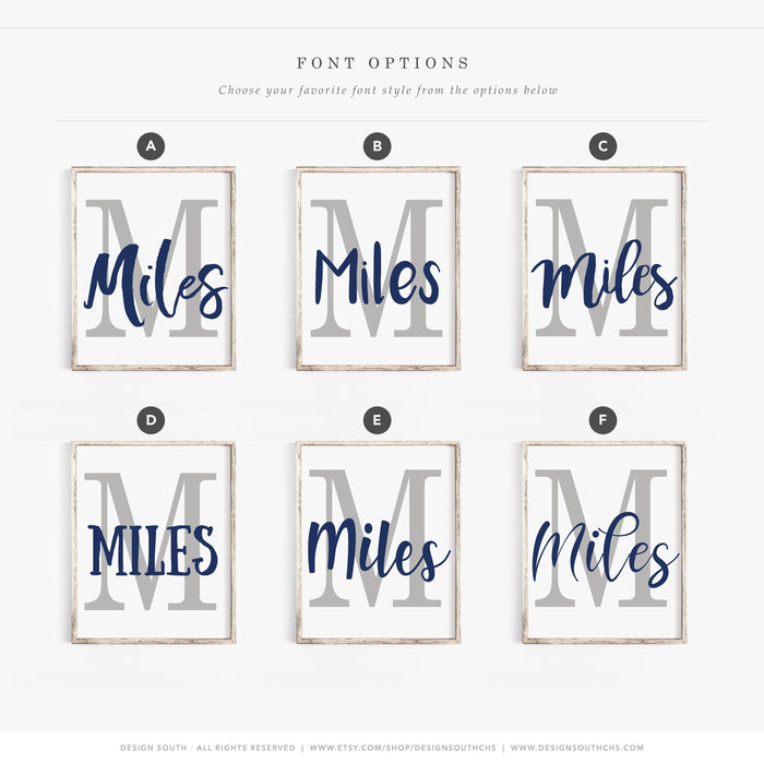 Baby boy navy blue and aqua nursery decor, personalized name print, boy monogram, cloud moon star, boy nursery decor, wall art for boys star