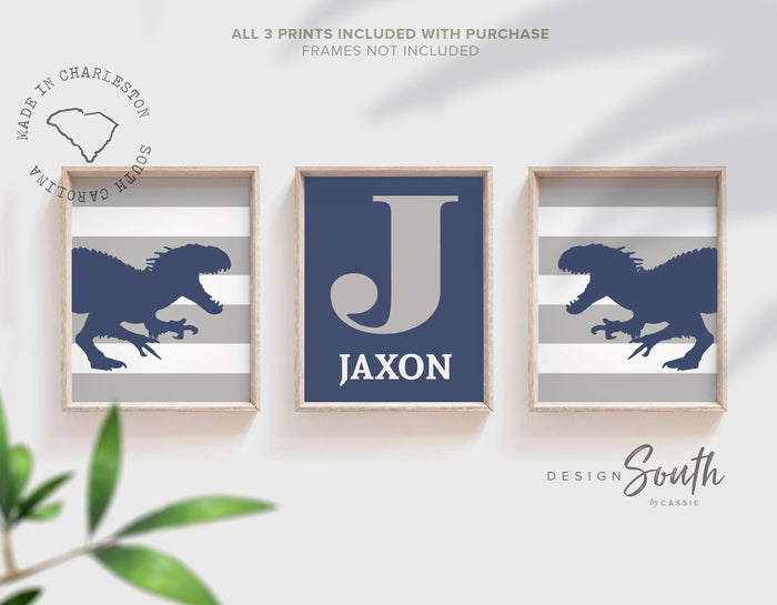 Blue gray and white, kids custom dinosaur wall art, dinosaur wall art theme kids room, prehistoric kids bedroom art, boy room decor, dino