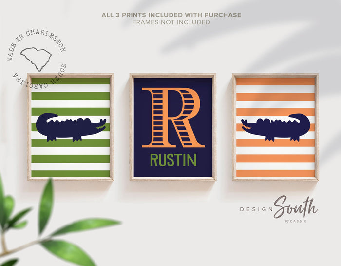 Baby boy orange and green nursery, orange and green nursery art, alligator baby boy, baby boy alligator art, baby alligator nursery decor