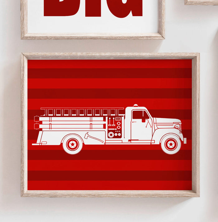 Firetruck gift for boy, firetruck nursery, baby boy firetrucks, firetruck nursery print, dream big, kid firetruck theme, red nursery fireman