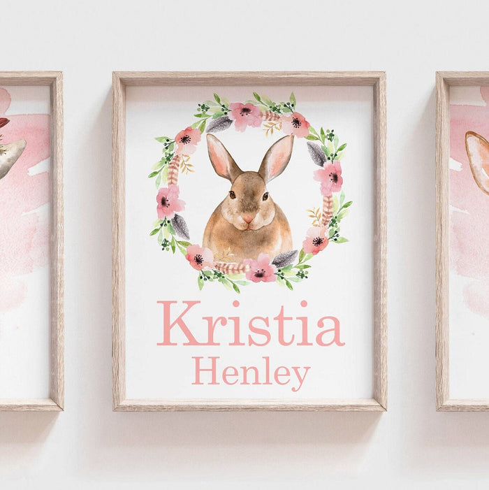 Girls woodland nursery decor, personalized name, watercolor baby girl woodland, baby girl gift, giraffe nursery, baby girl fawn deer nursery