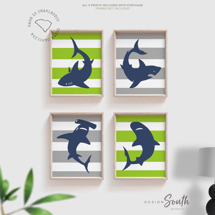 Shark wall art, shark decor, shark art room decor, shark nursery art, boys shark bedroom, bedroom shark theme, boys shark decor, lime green