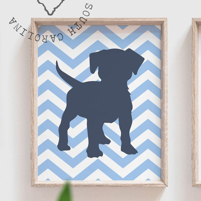 Baby boy puppy nursery decor, gift for baby boy, puppy dog room, blue puppy dog art print, dog nursery pictures, art puppy dogs baby blue
